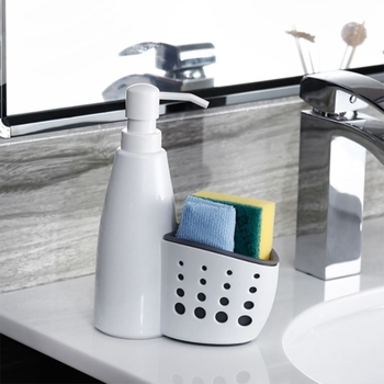 Two-In-One Dispenser and Storage Box Multi-Function Liquid Detergent Container Sponge Drainboard Soap Holder Rack Cleaning